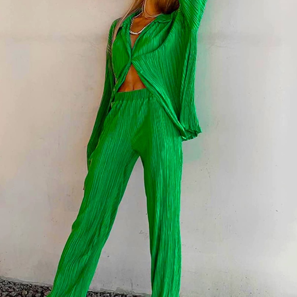 Aritzia green button up & pant set